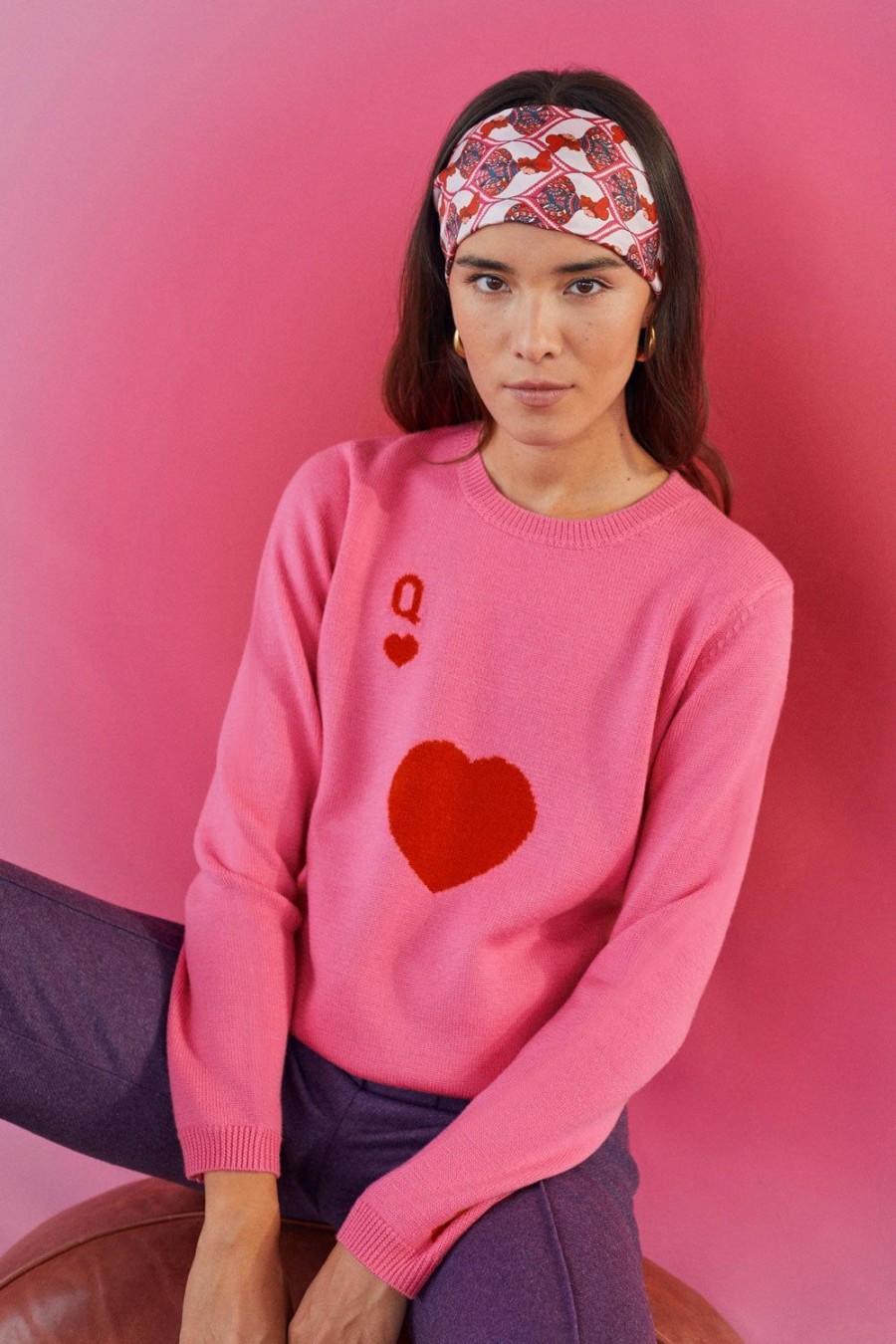 Vetements Soi Paris | Pull Dame De Coeur Rose En Laine