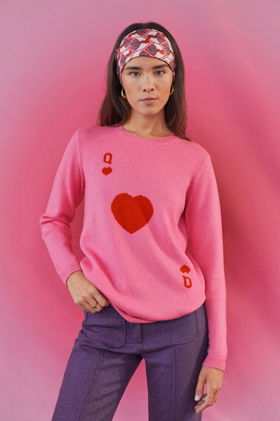 Vetements Soi Paris | Pull Dame De Coeur Rose En Laine