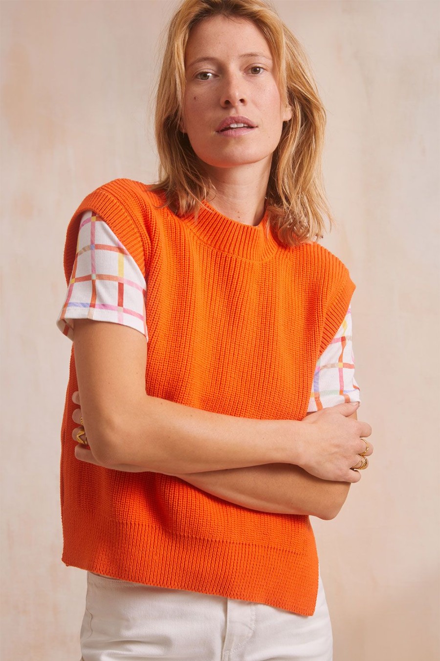 Vetements Soi Paris | Pull Sans Manches Orange Passion