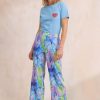 Vetements Soi Paris | Pantalon Fluide Hibiscus Azur