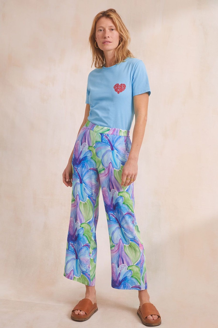 Vetements Soi Paris | Pantalon Fluide Hibiscus Azur